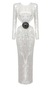 Maxikleid mit Pailletten und Cutouts in Metallic